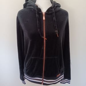 betsey johnson preformance black glittery velour zip-up w/ rose gold hardware